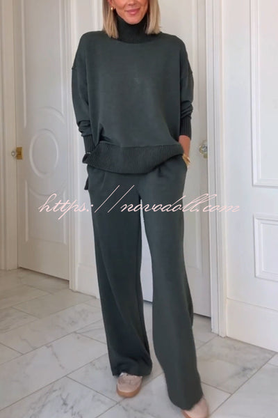 Barker High-Neck Long Sleeve Side Zipper Sweatshirt and Elastic Waist Pocketed Loose Pants Set