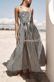 Mariela Stripe Smocked Bust Pocketed Slip Loose Maxi Dress