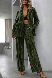 Solid Color Velvet Loose Long-sleeved Top and Elastic Waist Pocket Casual Straight-leg Pants Set