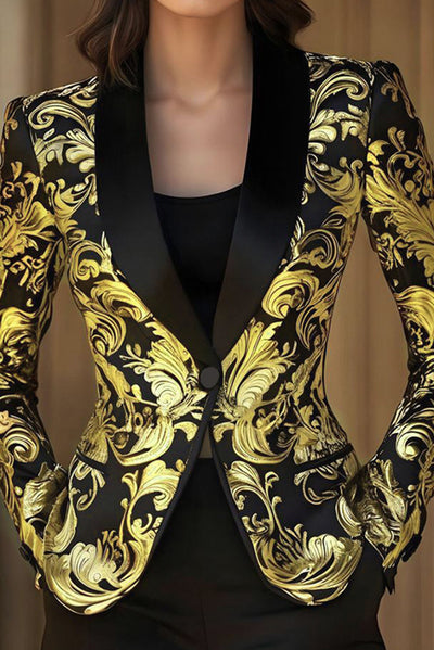 Unique Printed Lapel Long-sleeved Casual Blazer