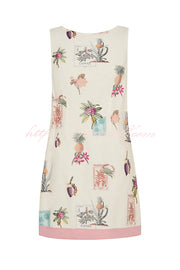 Botanical Print Sleeveless Open Back Casual Mini Dress