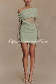 Fashion Lace Panel Long Sleeve Slim Fit Knit Mini Dress