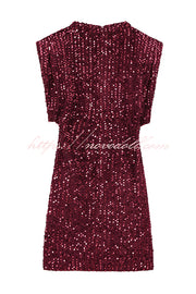 Fashionable Sequined Round Neck Sleeveless Slim-fit Mini Dress