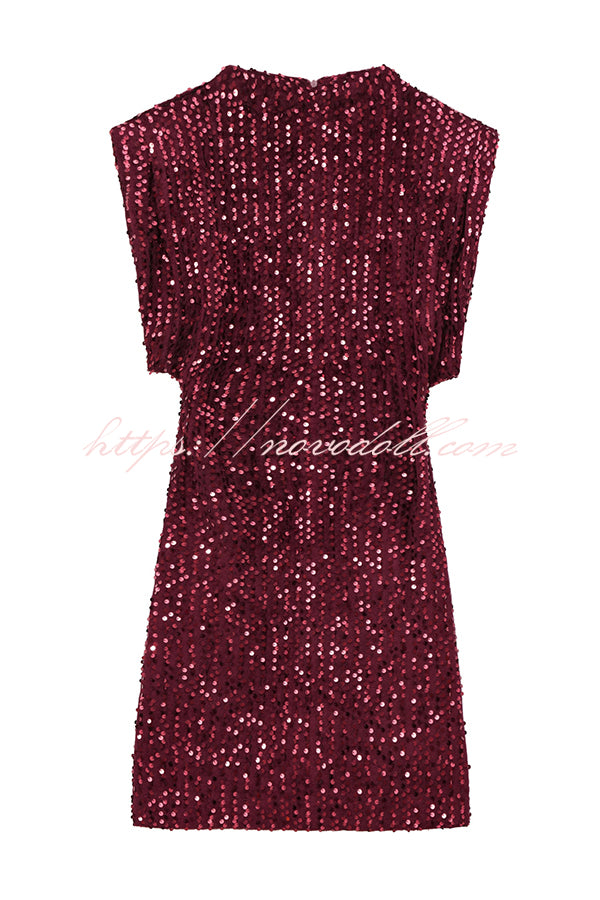 Fashionable Sequined Round Neck Sleeveless Slim-fit Mini Dress
