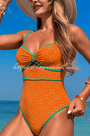 Fashion Contrast Color Hollow Stretch One-piece Swimsuit