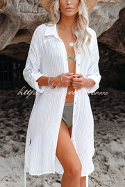 Solid Color Loose Long-sleeved Shirt-style Lace-up Cover-ups