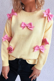 Sweet Bow-knot Casual Round Neck Long-sleeved Knit Sweater