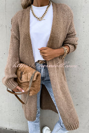 Solid Color V-neck Knitted Long-sleeved Oversized Midi Cardigan