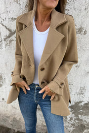 Solid Color Casual Lapel Long Sleeve Loose Woolen Jacket