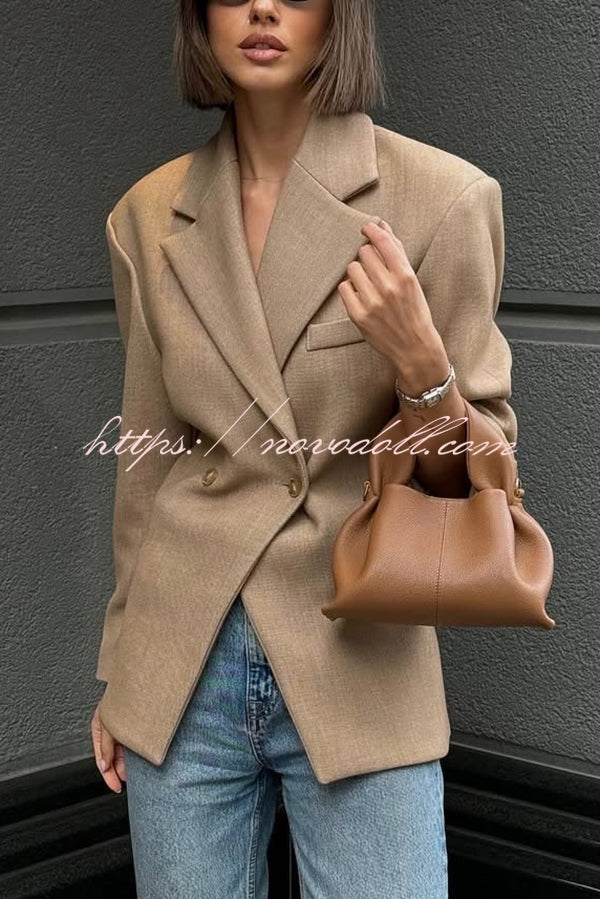 Solid Color Loose Lapel Long Sleeve Button Blazer