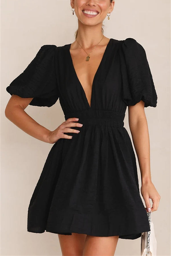 Feeling Dreamy Puff Sleeve Elastic Waist Mini Dress