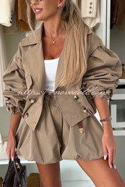 Fashion Style High Rise Elastic Waist Pocketed  Bloomer Shorts
