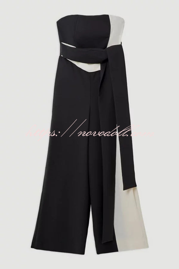 Fashionable for Formal Color Block Tie-up Bandeau Wide Leg Jumpsuit