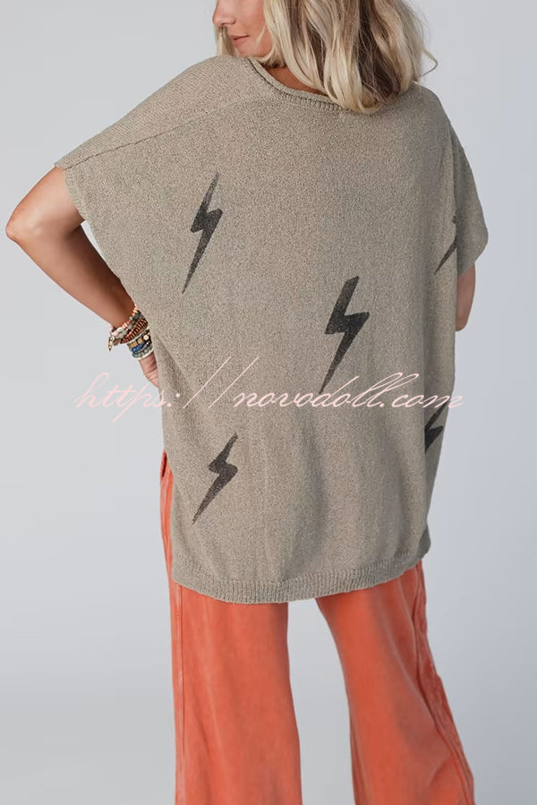Lightning Pattern Loose Batwing Sleeve Knit Top
