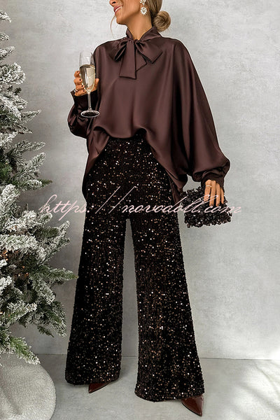 Chic and Merry Velvet Sequin High Rise Elastic Waist Flare Pants