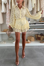 Nicola Lace Long Balloon Sleeve Blouse and Elastic Waist Layered Skort Set