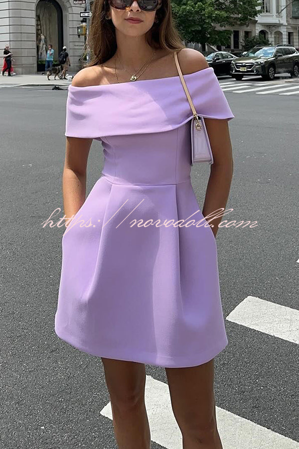 Elegant Evening Lapel Bandeau Removable Belt Pocketed Mini Dress