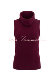 Comfortable Season Ribbed Knit Turtleneck Sleeveless Relaxed Sweater
