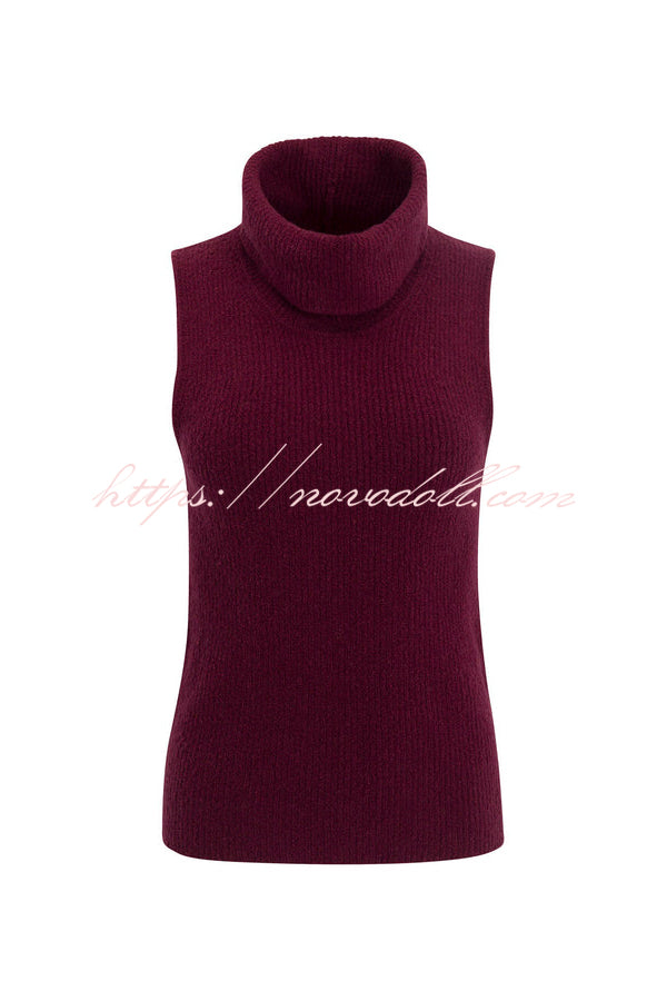 Comfortable Season Ribbed Knit Turtleneck Sleeveless Relaxed Sweater