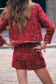 Tweed Plaid Textured Long-sleeved Casual Pocket Jacket