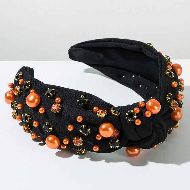 Halloween Fabric Knotted Diamond and Pearl Hair Accessories