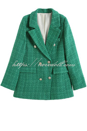 Arlo Tweed Textured Fabric Metal Buckle Pocket Lapel Relaxed Blazer