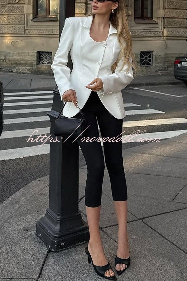 Solid Color Lapel Long Sleeve Casual Button Blazer