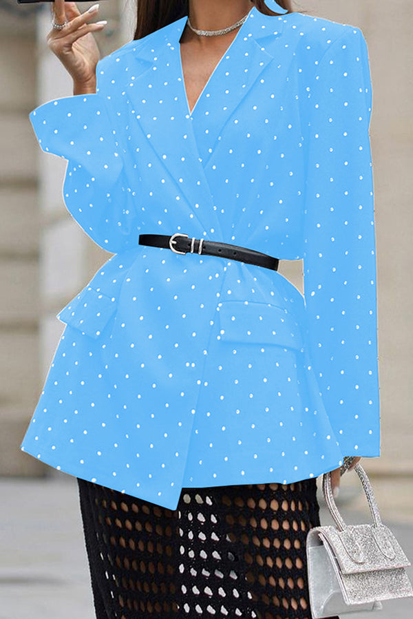 Fashionable Polka Dot Print Lapel Long-sleeved Loose Blazer