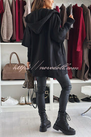 Solid Color Loose Pocket Hooded Long Sleeve Jacket