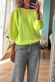 Bright Winter Day Knit Solid Color Wide Neck Relaxed Sweater