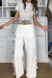 Elegant Personality Floral Lace Short Sleeve Front Slit Maxi Top