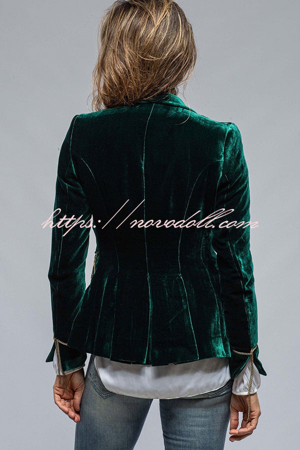 Vintage Gold Velvet Long Sleeve Pocket Blazer