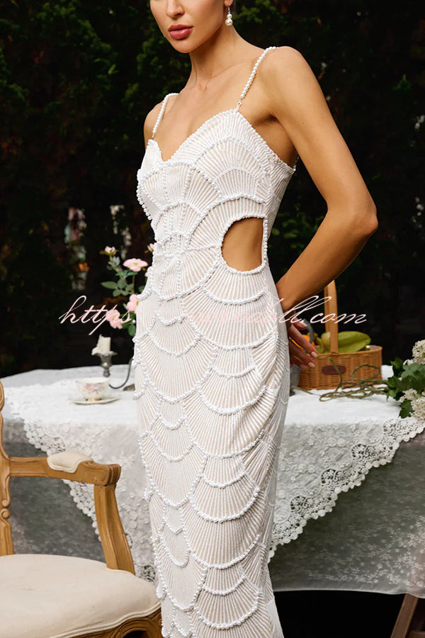 Own It Pearl Sequin Embellished Sexy Backless Cutout Strap Maxi Dress