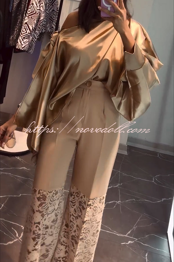 Chic Moment Floral Lace Patchwork High Rise Wide Leg Pants