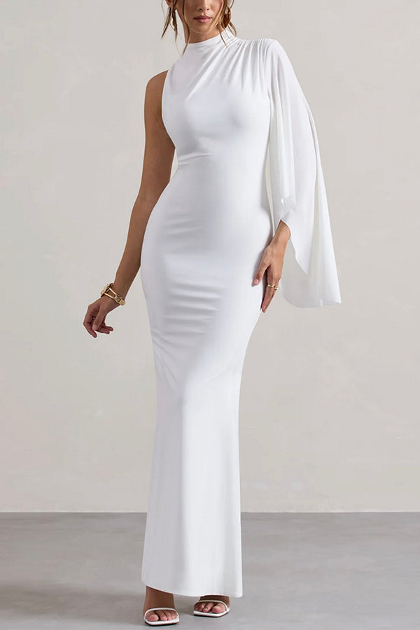 Ready When You Are High Neck One Ruffle Sleeve Maxi Dress