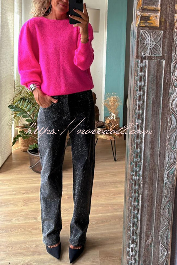 Bright Winter Day Knit Solid Color Wide Neck Relaxed Sweater