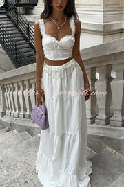 Fashionable Suspender Slim-fit Top and Elastic Waist Stitching Elegant Maxi Skirt Set