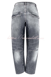 Casual Meetup Washed Denim Mid Rise Pocketed Barrel Jeans