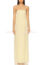 Butter Yellow Ruched Bust Off Shoulder Scarf A-line Maxi Dress