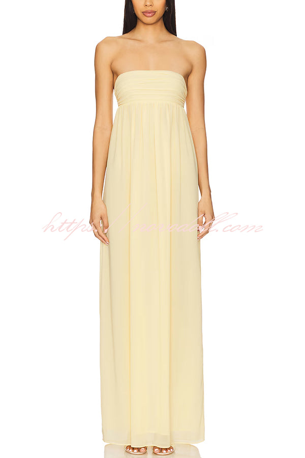 Butter Yellow Ruched Bust Off Shoulder Scarf A-line Maxi Dress