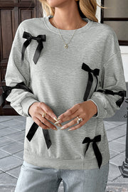 Fashionable Ribbon Bow Decorated Round Neck Loose Sweatshirt