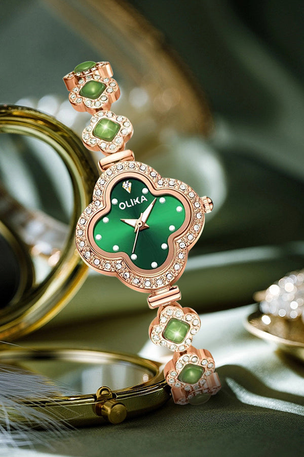 Fashion Four Leaf Clover Chalcedony Jewelry Quartz Watch