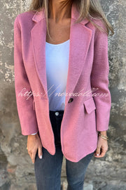 Daytime Perfection Faux Wool Lapel Button Relaxed Blazer