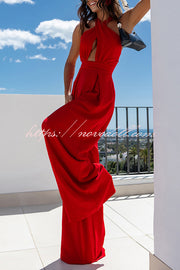Easy Mode Cross-neck Halter Strap Backless Wide Leg Jumpsuit