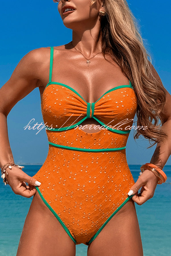 Fashion Contrast Color Hollow Stretch One-piece Swimsuit