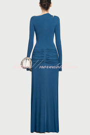 Stylish Long-sleeved Slim-fit Pleated Elegant Maxi Dress