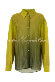 Moonlit Waltz Gradient Print Button Up Long Sleeve Loose Blouse
