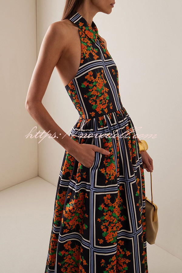 Floral Print Sexy Halter Neck Maxi Dress