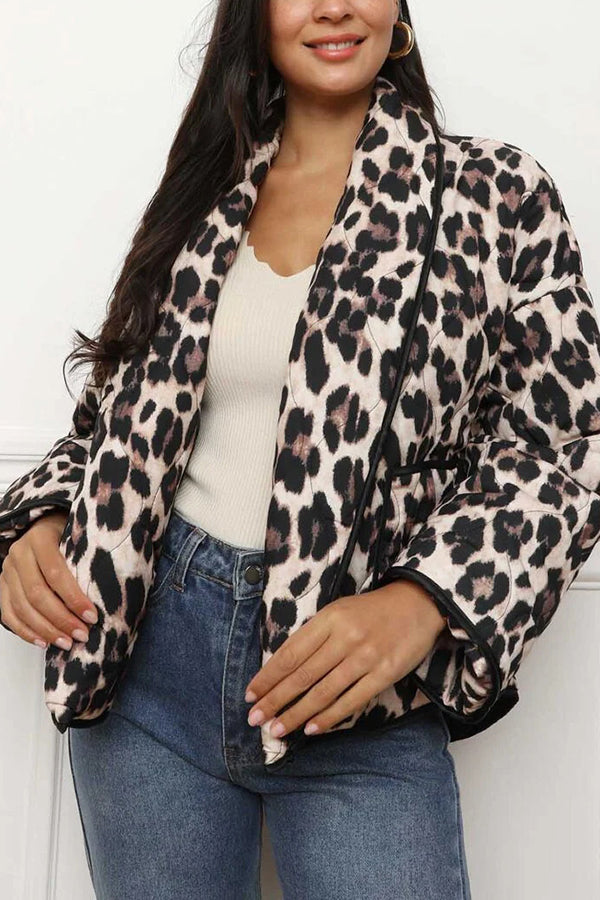 Leopard Print Loose Lapel Pocket Jacket