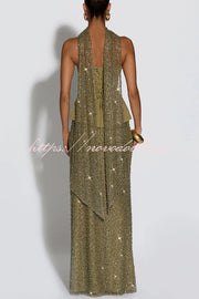 Oakley Corset Strapless Top and Sequin High Rise Maxi Skirt Scarf Set